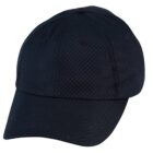 Black baseball cap with textured fabric on a white background.