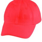 A bright red baseball cap with a textured fabric.