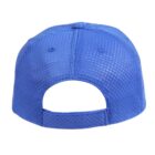 Back view of a blue mesh baseball cap with an adjustable strap.