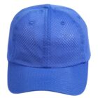 Blue baseball cap with a mesh texture, viewed from the front.
