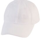 White baseball cap with a textured fabric on a plain background.