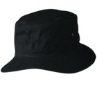 Black bucket hat on a plain white background.