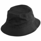 Black bucket hat with a simple, unadorned design.