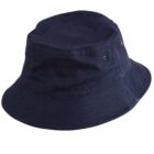 A navy blue bucket hat with ventilation eyelets.