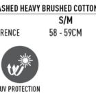 Text describing cotton bucket hat sizes with cotton fabric and UV protection icons.