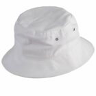 White bucket hat with small metal eyelets on the side.