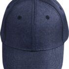Front view of a plain dark blue baseball cap with a curved brim.