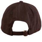 Back view of a brown baseball cap with an adjustable strap.