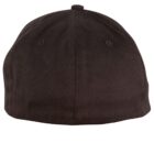 Back view of a plain black fitted cap with no visible logos.