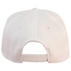 Back view of a plain white snapback cap with adjustable strap.