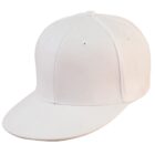 White baseball cap with a flat brim and multiple panels.