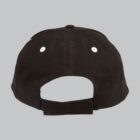 Back view of a black baseball cap with adjustable strap, on a gray background.