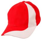 Red and white baseball cap with a curved brim.