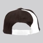 Back view of a black and white cap with a velcro strap.