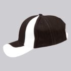 Black and white baseball cap on a gray background.