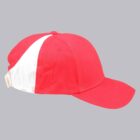 Red and white baseball cap on a gray background.