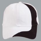 White and black baseball cap on a gray background.