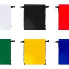 Six colored dry bags: white, black, red, green, yellow, and blue, arranged in two rows.