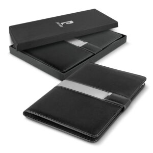 Promotional Black and gray leather folder with gift box with logo