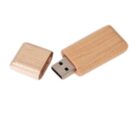 Wooden USB flash drive with its cap removed, showing the connector.