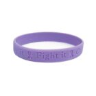Purple bracelet with Fight it and ribbon symbols embossed.