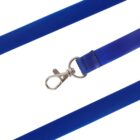 Blue lanyard with metal clasp on a white background.