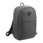 A plain gray backpack with a front pocket and black straps, shown on a white background.