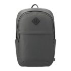 A plain gray backpack with a front pocket and top handle, shown on a white background.