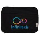 Black laptop sleeve with a colorful infinity logo and the word infinitech below it.