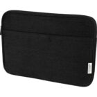Black fabric laptop sleeve with an outside pocket and a small Recycled Cotton label.