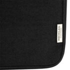Black fabric surface with a small white label that reads RECYCLED COTTON on the edge.