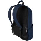 Navy blue backpack with black padded back and straps, shown from the rear angle.