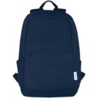 Plain dark blue backpack with a front pocket and top handle, shown against a white background.