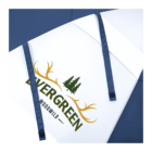Folder with Evergreen Woodwild logo and blue straps on a white and blue background.