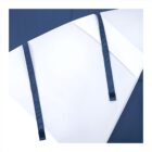 Abstract geometric shapes in blue and white with two navy blue straps crossing diagonally.
