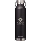 Black insulated water bottle with SAGE Executive Group and Jack Jones printed on it.