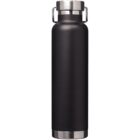 Black stainless steel water bottle with a silver cap and base, shown on a white background.
