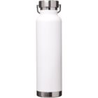 A white stainless steel water bottle with a silver lid and base, standing upright.