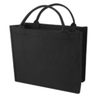 A plain black tote bag with two short handles on a white background.