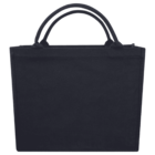 Black tote bag with two handles, shown against a white background.