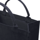 Black fabric tote bag with two handles, shown from an angled top view.