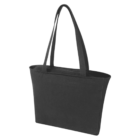 A plain black tote bag with two long handles.