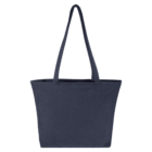 Dark blue canvas tote bag with long handles, displayed on a white background.