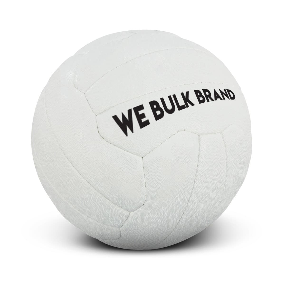 A white volleyball displaying the text WE BULK BRAND in bold black letters.