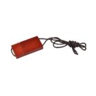 Wooden USB flash drive with a black cord attached, on a white background.