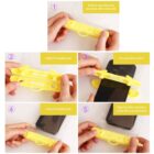 Instructional image on sealing a phone in a yellow waterproof bag.