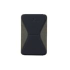 Black and gray wallet with a branded logo on the front.