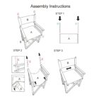 Assembly instructions for a chair with parts labeled A to E. Step 1: Place parts D into opposite sides of part A. Step 2: Attach parts C to part A. Step 3: Connect backrest and support bars B and E to complete the chair. Arrows indicate alignment.