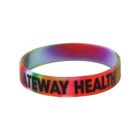 A multicolored silicone bracelet with GATEWAY HEALTH text.