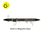 Magnetic bar holding paperclips and binder clips, labeled Built-in Magnetic Base.